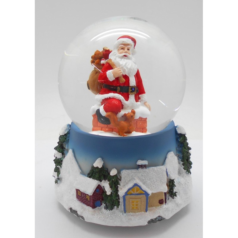 Santa globe 80 mm with Santa on top of a Chimney plays a Christmas melody