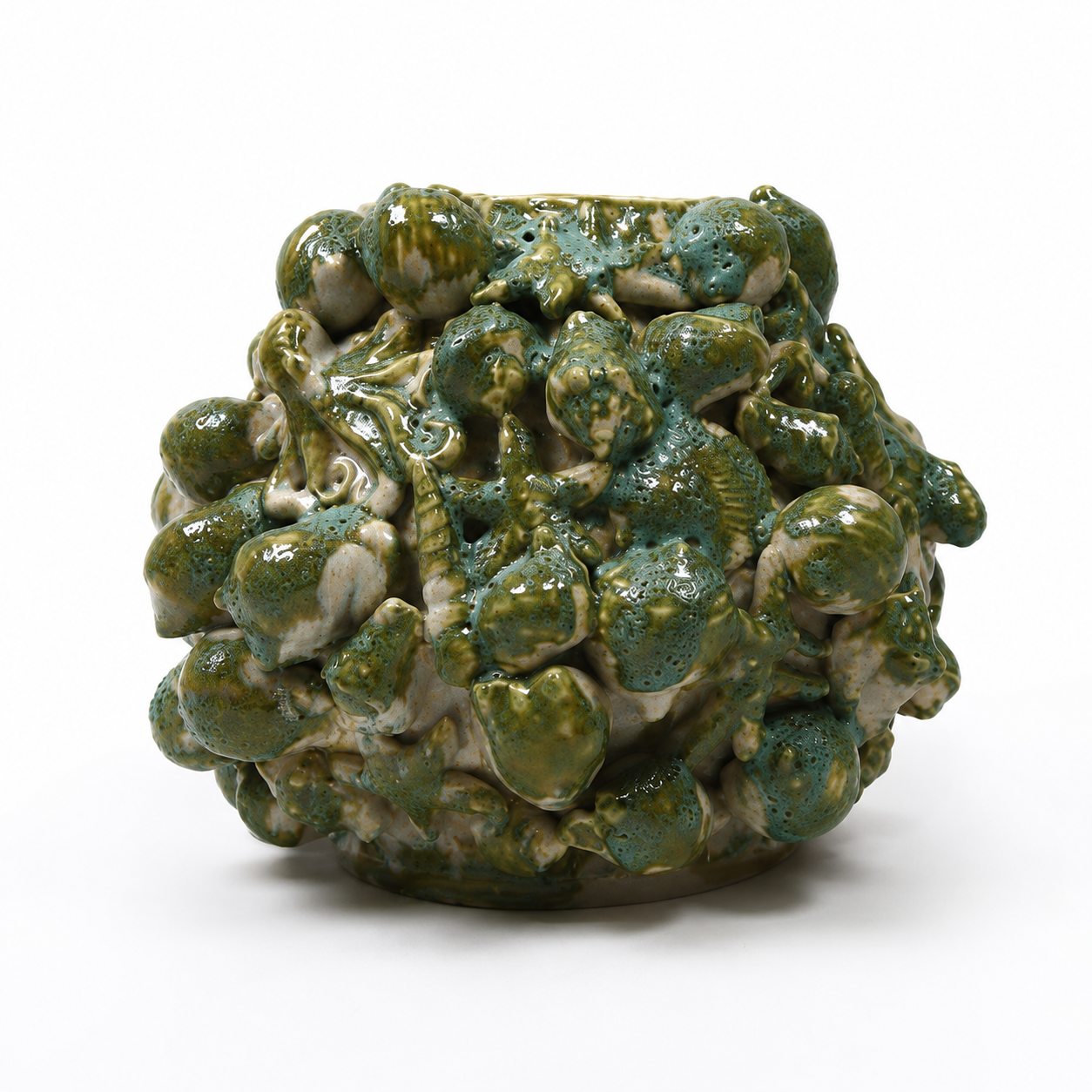 Vase with Sea Animals green Ceramic