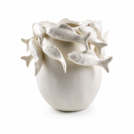 Vase with Fish White Ceramic slim
